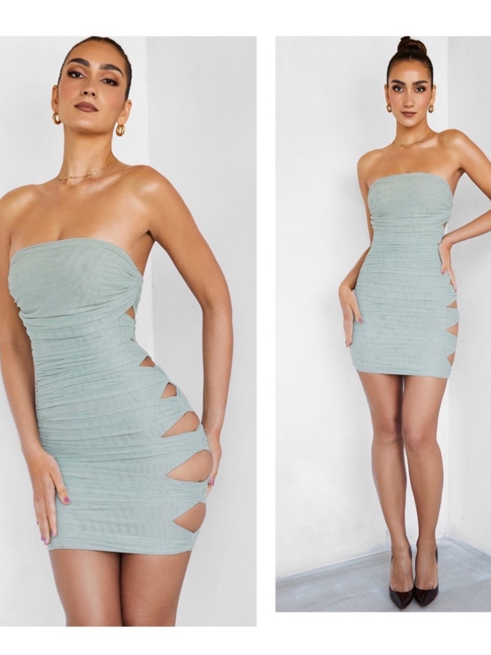 Mistress Rocks Sitting Pretty Green Cutout Strapless Bodycon Mini Dress